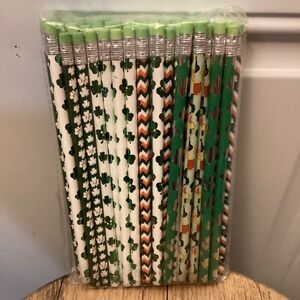48 New St.Patrick’s Day Wooden Pencils with Erasers Shamrocks Pots of Gold
